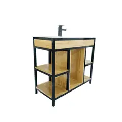 DECHAUS - Vanitorio Rustico Fierro-Pino Finger y Loza 100x47x92 cms + Griferia