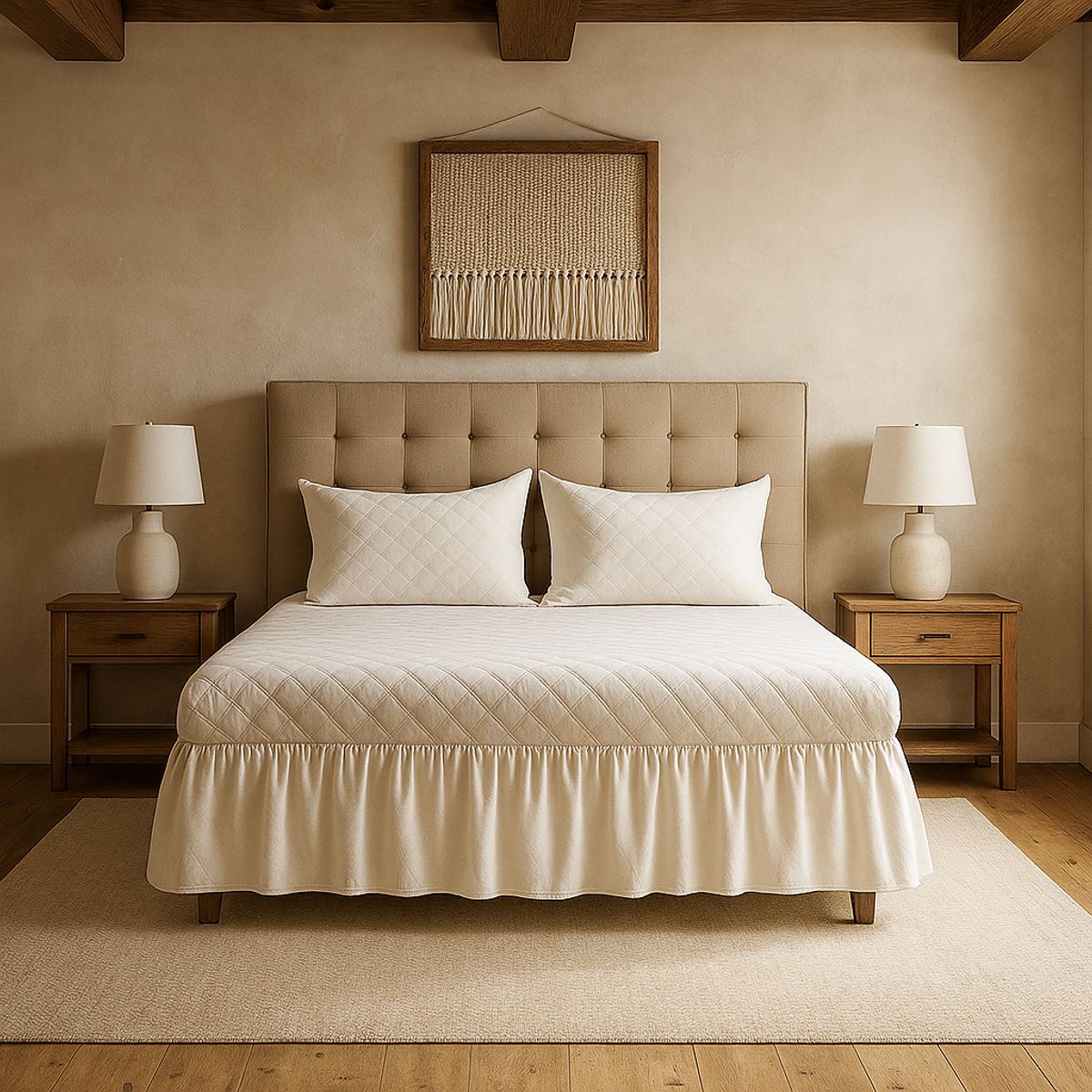 ARMONIA - Faldón doble blanco cama 15 plazas + funda almohada gratis