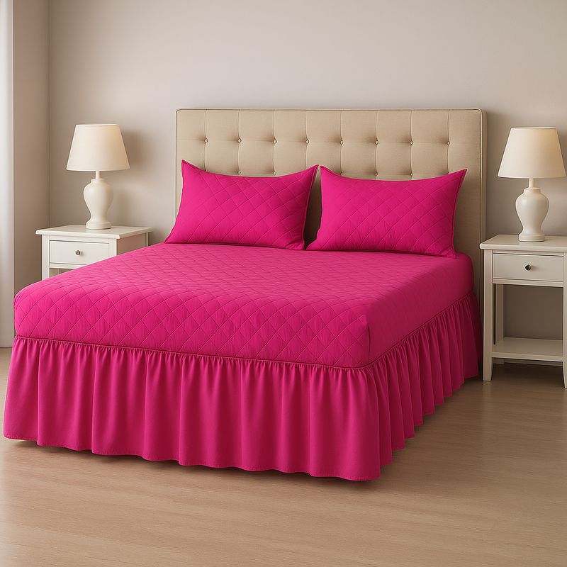 ARMONIA - Faldón doble fucsia cama 15 plazas incluye funda protectora