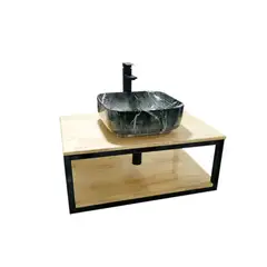 DECHAUS - Vanitorio colgante Rustico Fierro-Pino -Loza 8341 76x51x44 + Griferia