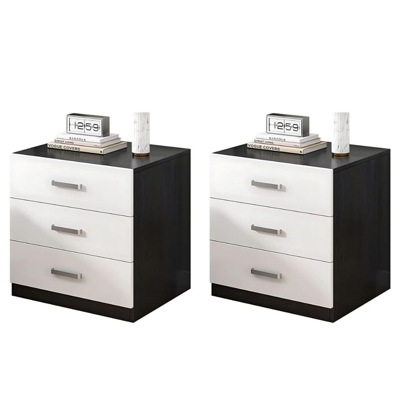 GENERICO - Pack 2 Velador de 3 Cajones 40 x 30 x 58 cm  - Blanco Y Negro