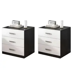 GENERICO - Pack 2 Velador de 3 Cajones 40 x 30 x 58 cm - Blanco Y Negro