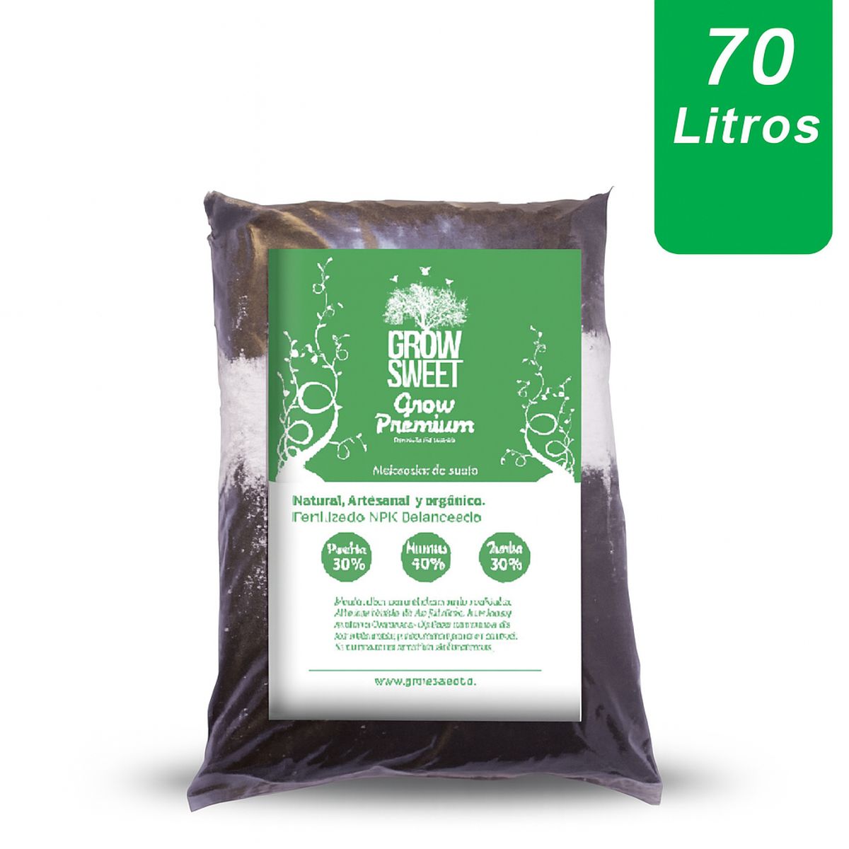 GROW SWEET - Sustrato Premium GrowSweet 70L  Humus 40% Turba 30% Perlita 30%