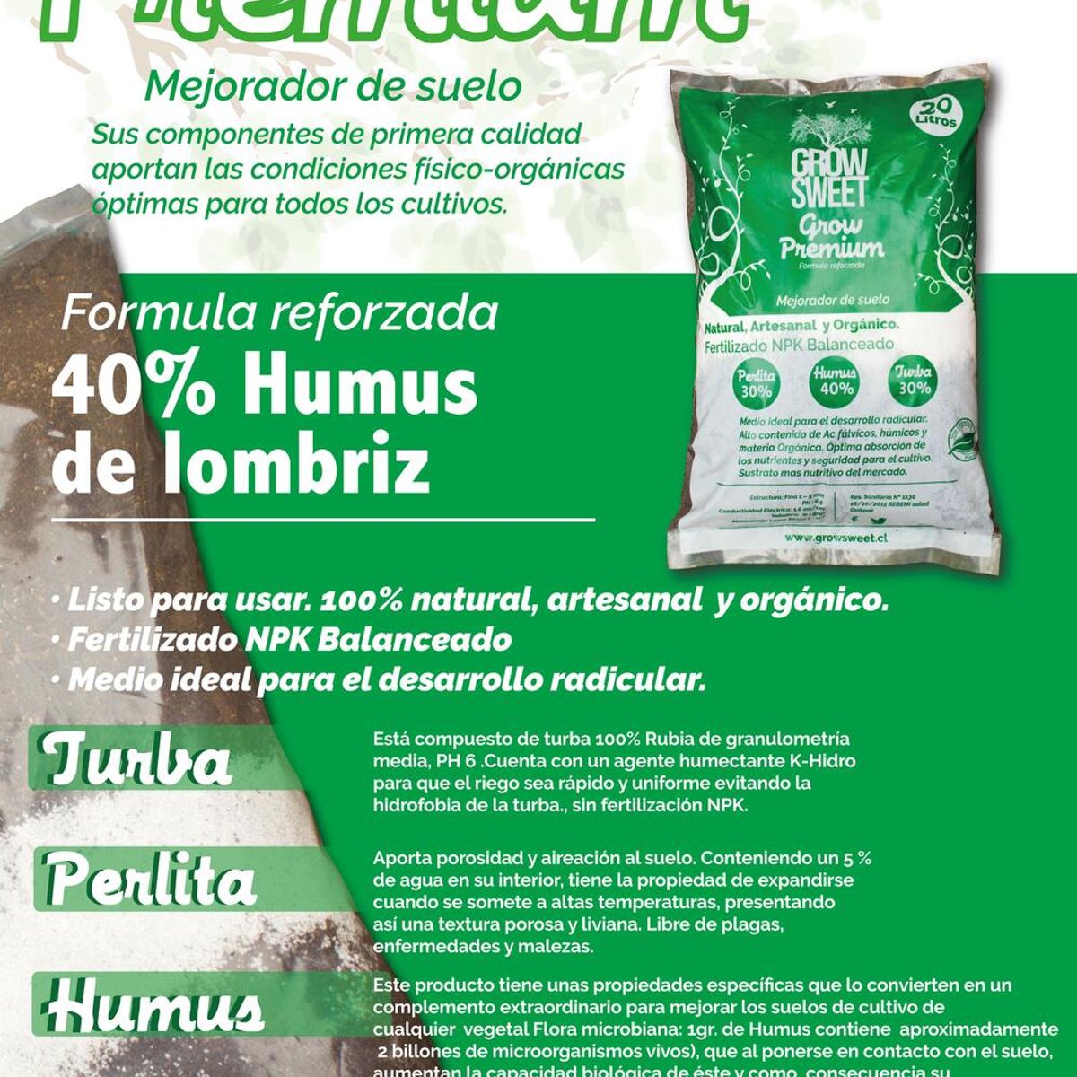 GROW SWEET - Sustrato Premium GrowSweet 70L  Humus 40% Turba 30% Perlita 30%
