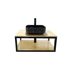 DECHAUS - Vanitorio colgante Rustico Fierro-Pino -Loza 8015 76x51x45 + Griferia