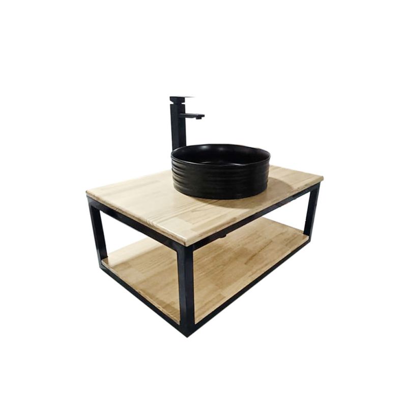 DECHAUS - Vanitorio colgante Rustico Fierro-Pino -Loza 76x51x45 + Griferia