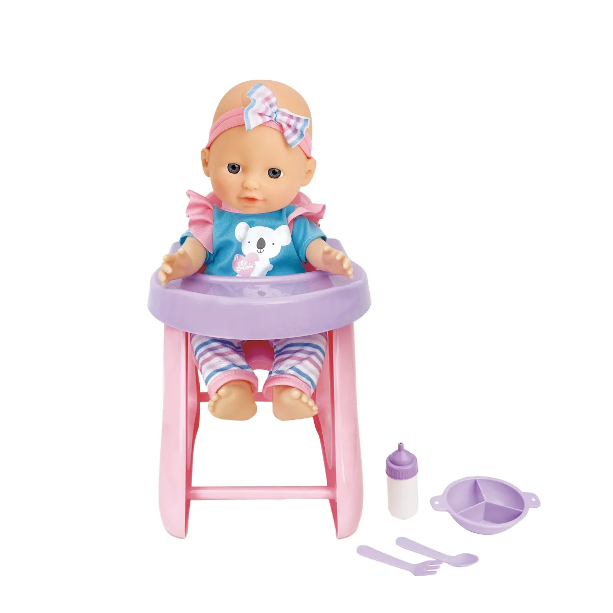 LITTLE DOLPHIE - Juguete Muñeca Bebé 29 cm con Silla y Mamadera