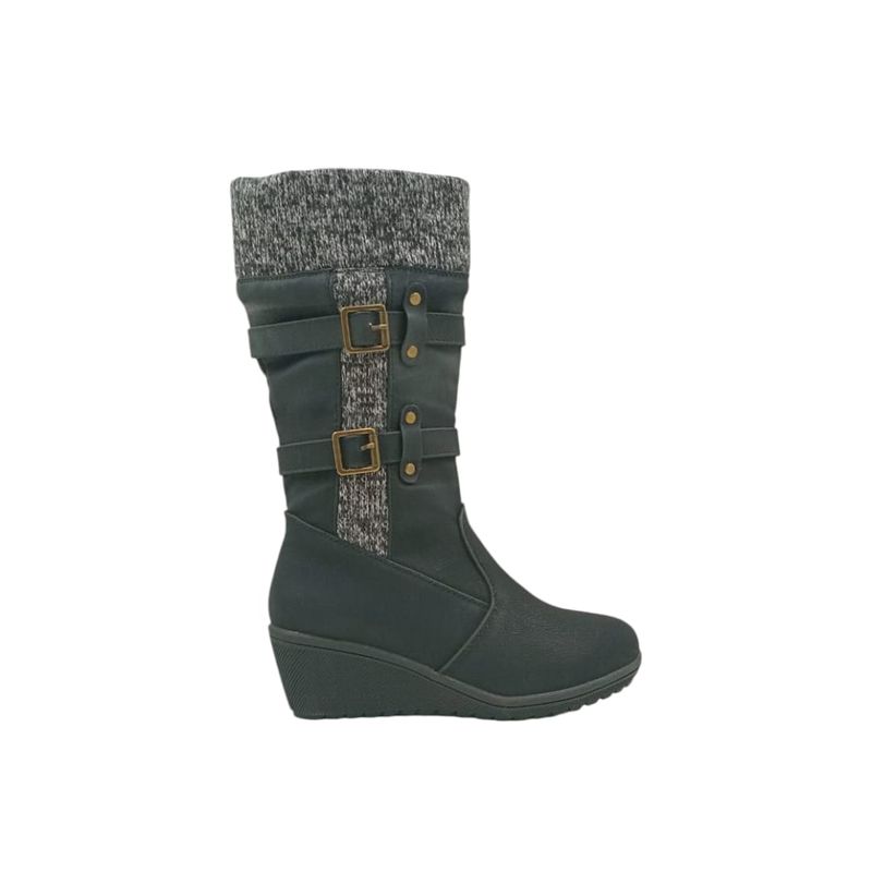 HERIEL - Bota Negra Taco Cuña Mujer