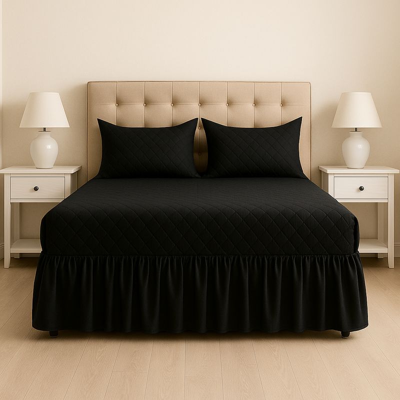 ARMONIA - Faldón doble negro cama 15 plazas con funda incluida