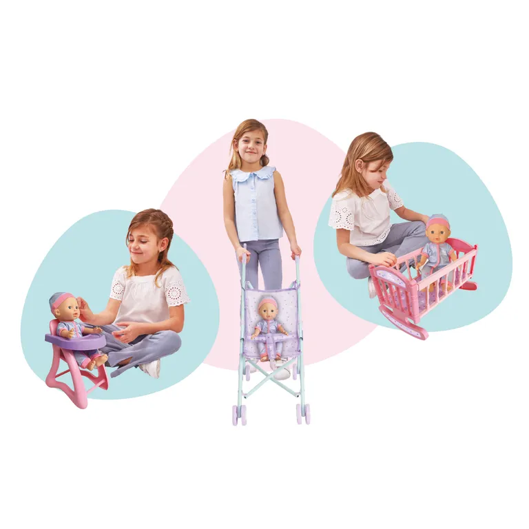 Set 3 en 1 con Muneca Bebe 29 cm Juguete