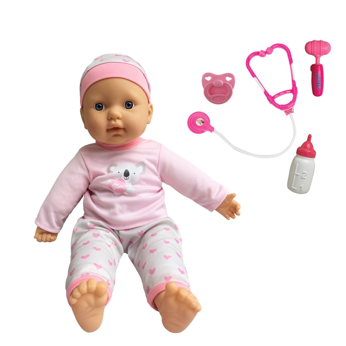 LITTLE DOLPHIE - Juguete Muñeca Bebé 40 cm con Sonidos y Kit Médico