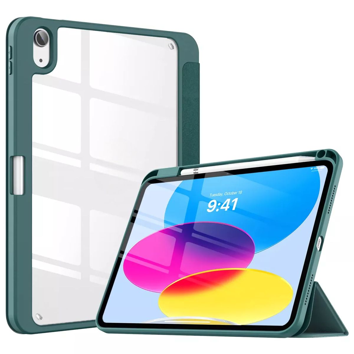 GENERICO - Carcasa Para iPad 11 Gen A16 Con Ranura Lapiz / Transparente Verde