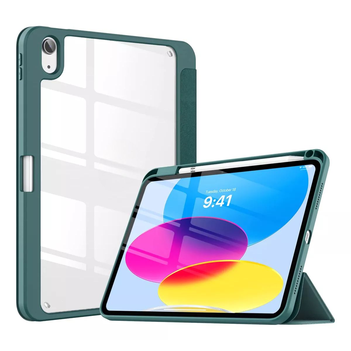 GENERICO - Carcasa Para iPad 11 Gen A16 Con Ranura Lapiz / Transparente Verde