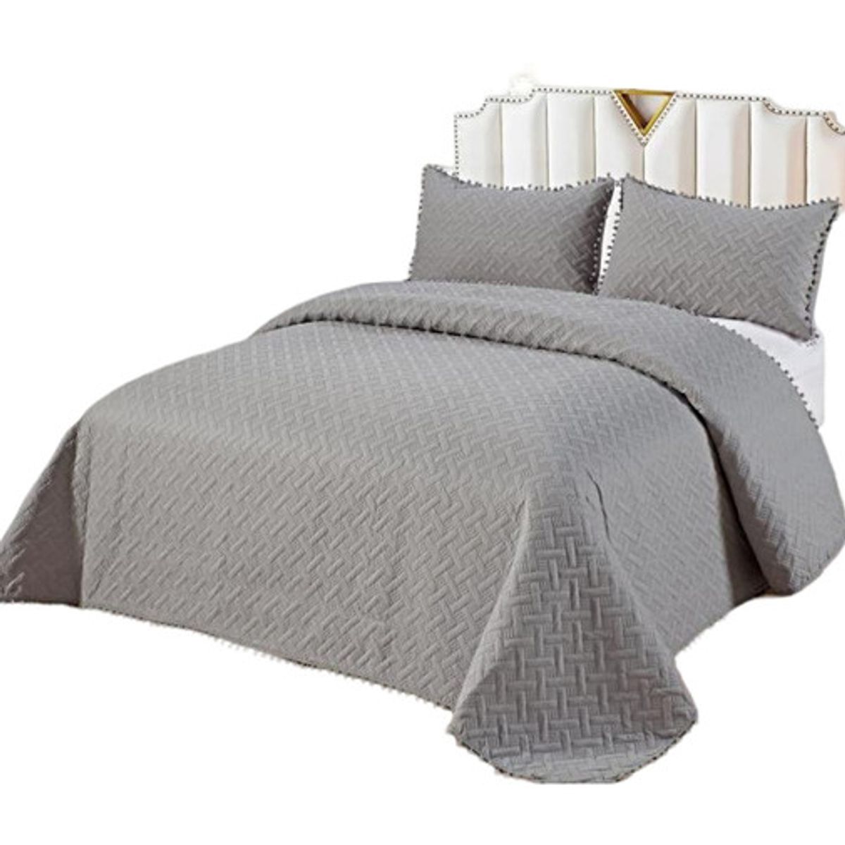 GENERICO - CUBRECAMA QUILT DE VERANO CON POMPONES  PLAZA Y MEDIA