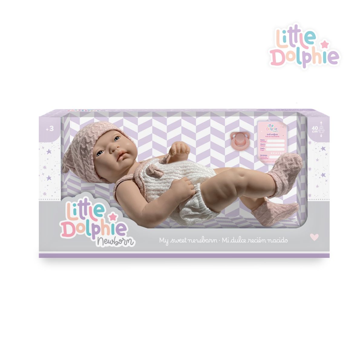 LITTLE DOLPHIE - Muñeca Bebé Reborn Recién Nacida 40 cm Vinilo