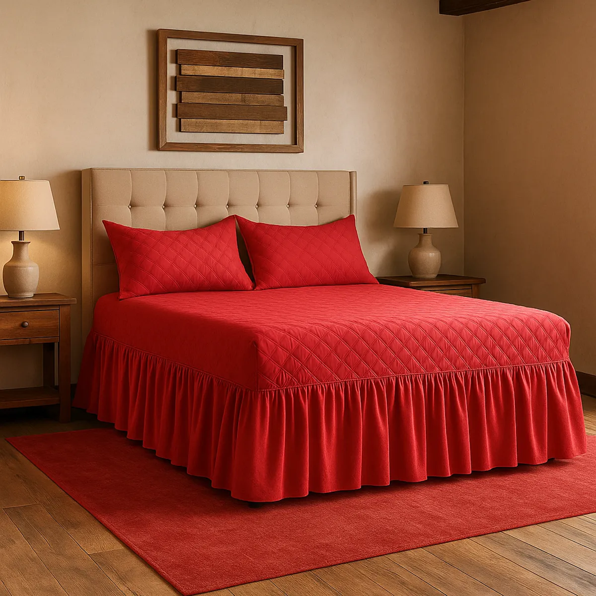 ARMONIA - Faldón cama 1.5 plazas rojo funda adicional