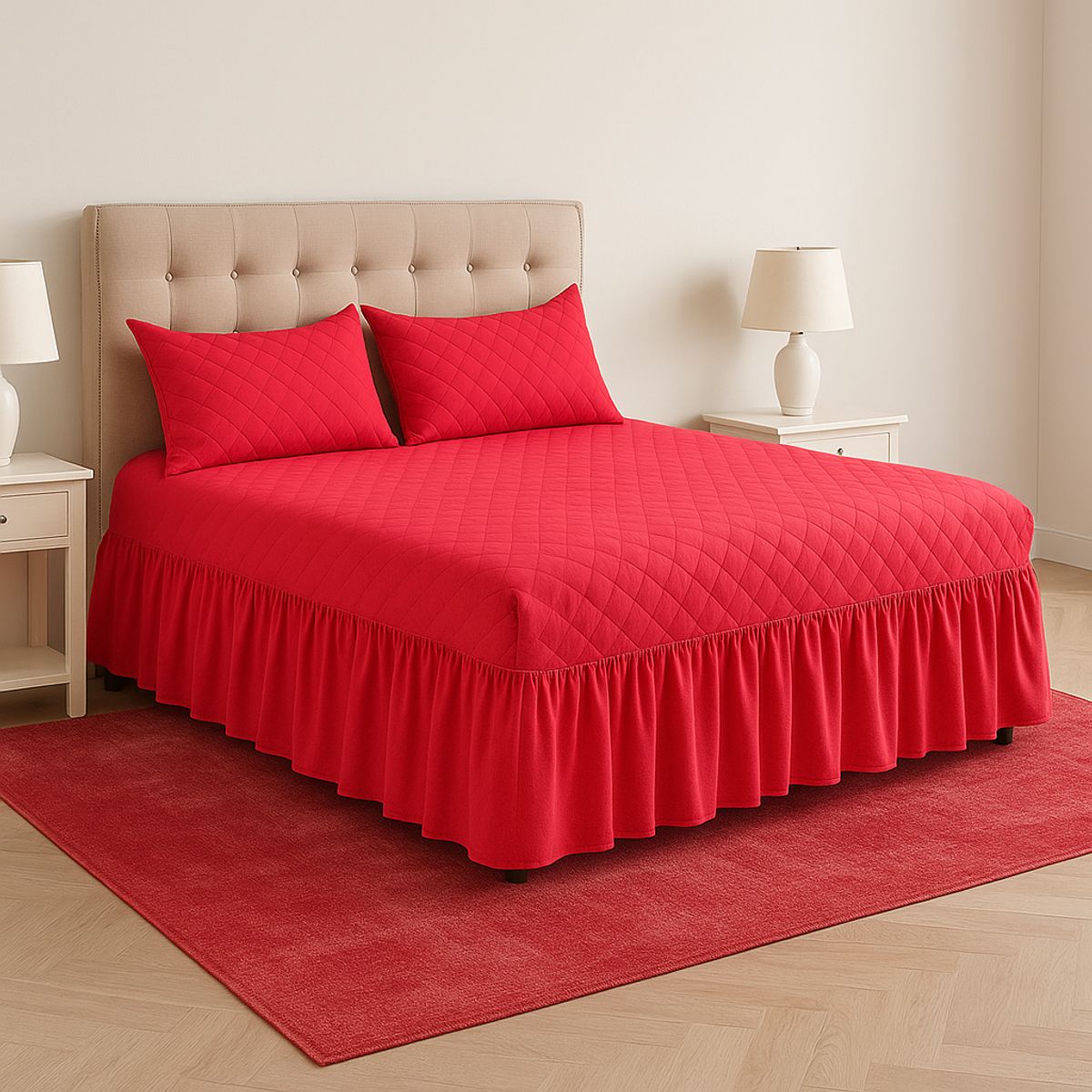 ARMONIA - Faldón cama 1.5 plazas rojo funda adicional