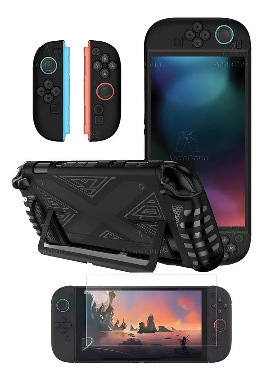 GENERICO Funda Pro + Mica Vidrio Templado +kit Para Nintendo Switch 2 Negro