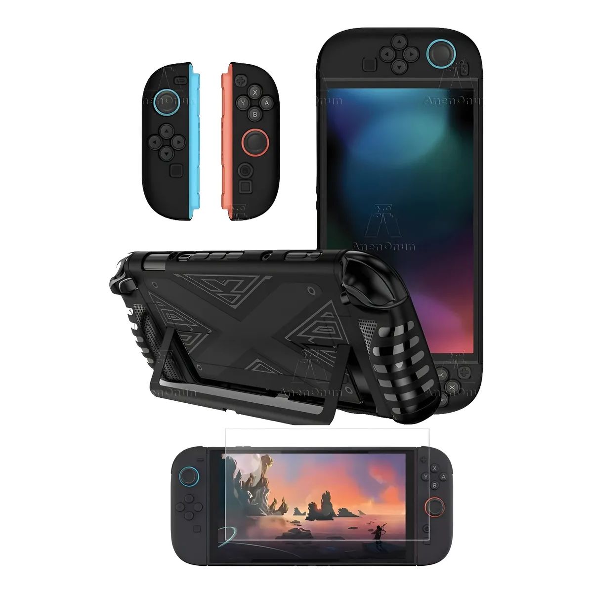GENERICO - Funda Pro + Mica Vidrio Templado +kit Para Nintendo Switch 2 Negro