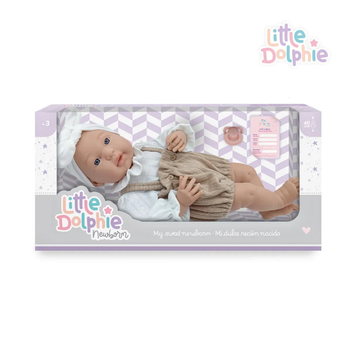 LITTLE DOLPHIE - Muñeca Bebé Reborn Recién Nacida 40 cm Vinilo