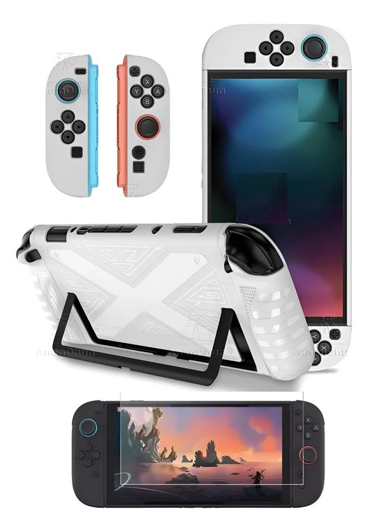 GENERICO Funda Pro + Mica Vidrio Templado +kit Compatible Con Nintendo Switch 2 Blanco