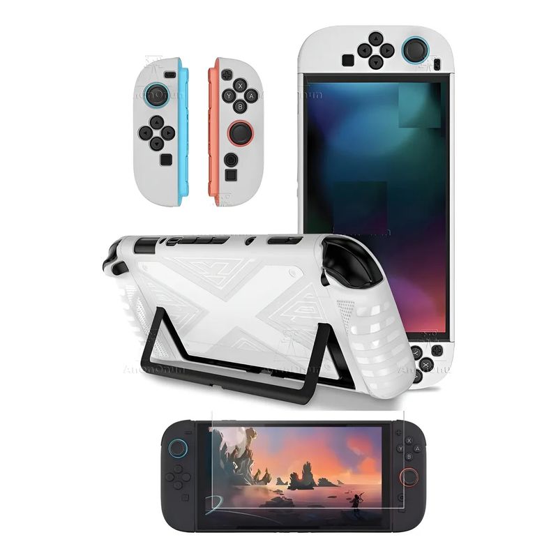 GENERICO - Funda Pro + Mica Vidrio Templado +kit Para Nintendo Switch 2 Blanco