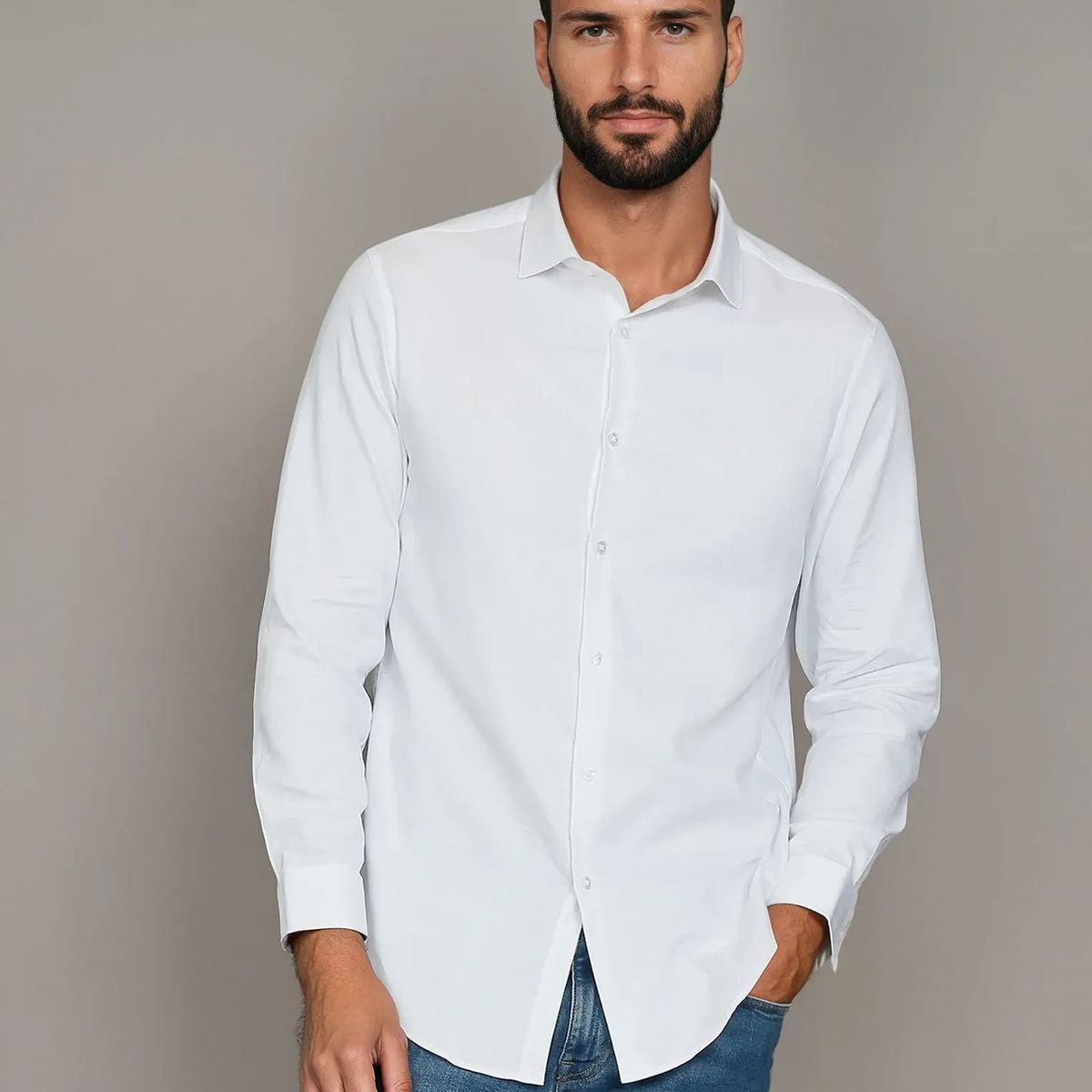 CALVIN KLEIN - Camisa Slim Cotton Solid Blanco Calvin Klein