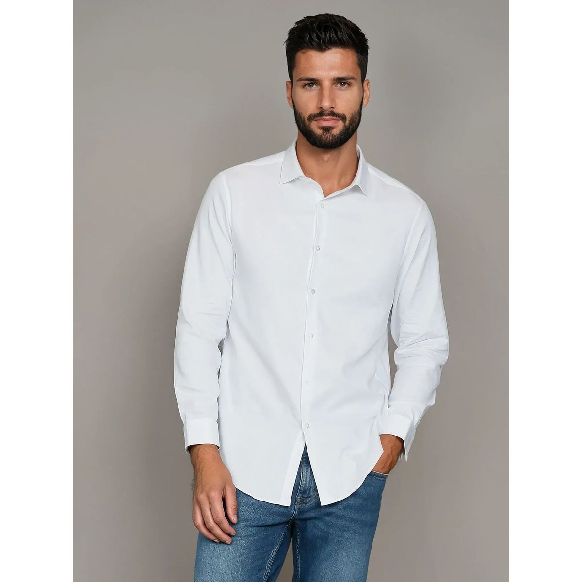 CALVIN KLEIN - Camisa Slim Cotton Solid Blanco Calvin Klein