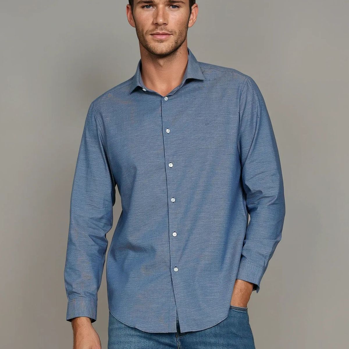 CALVIN KLEIN - Camisa Slim Plaid Azul Calvin Klein