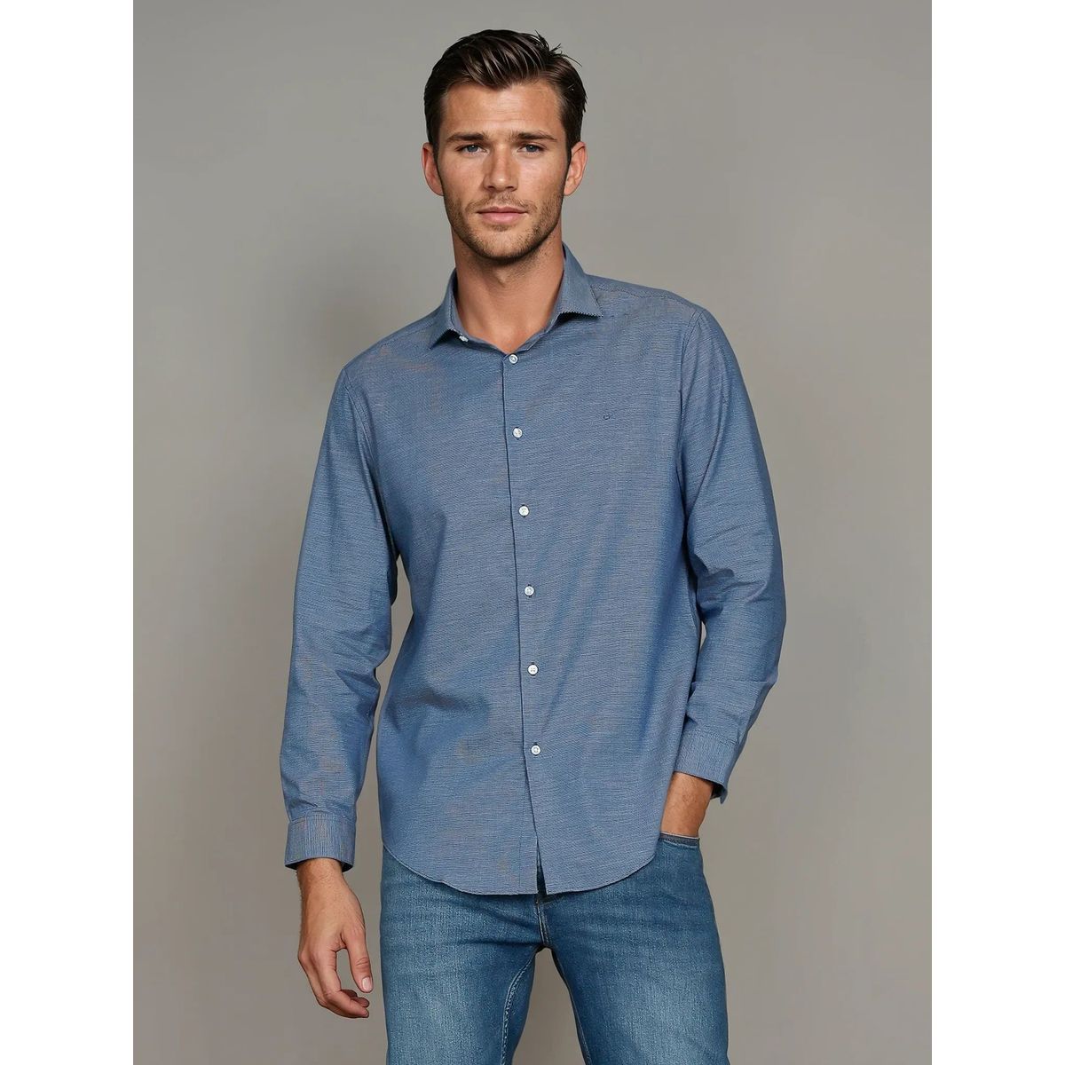 CALVIN KLEIN - Camisa Slim Plaid Azul Calvin Klein