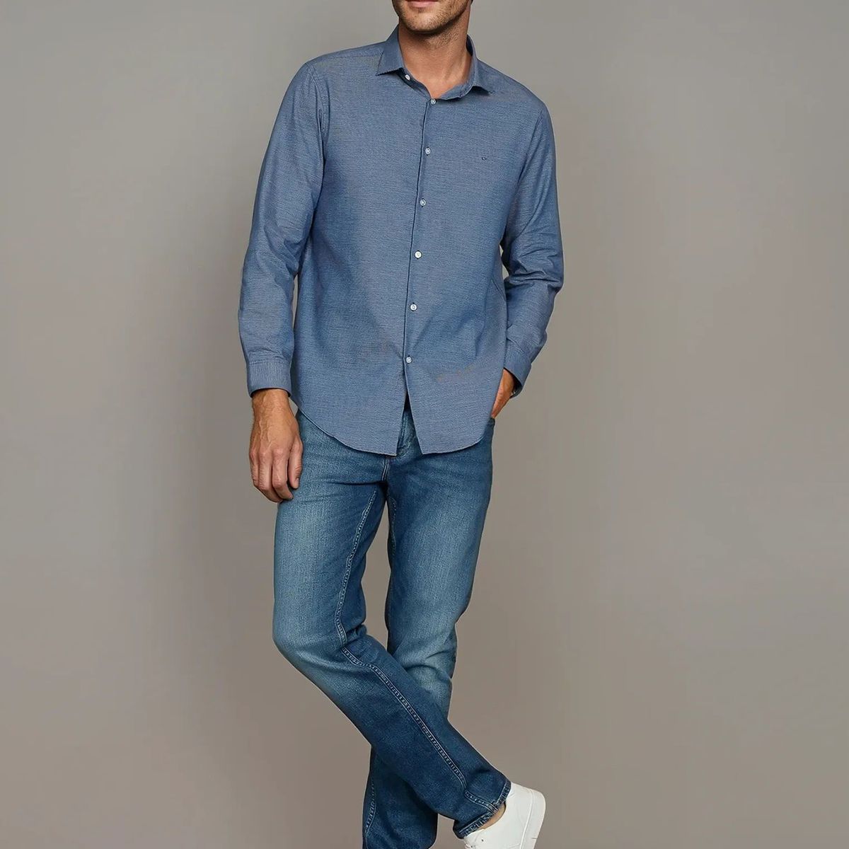 CALVIN KLEIN - Camisa Slim Plaid Azul Calvin Klein