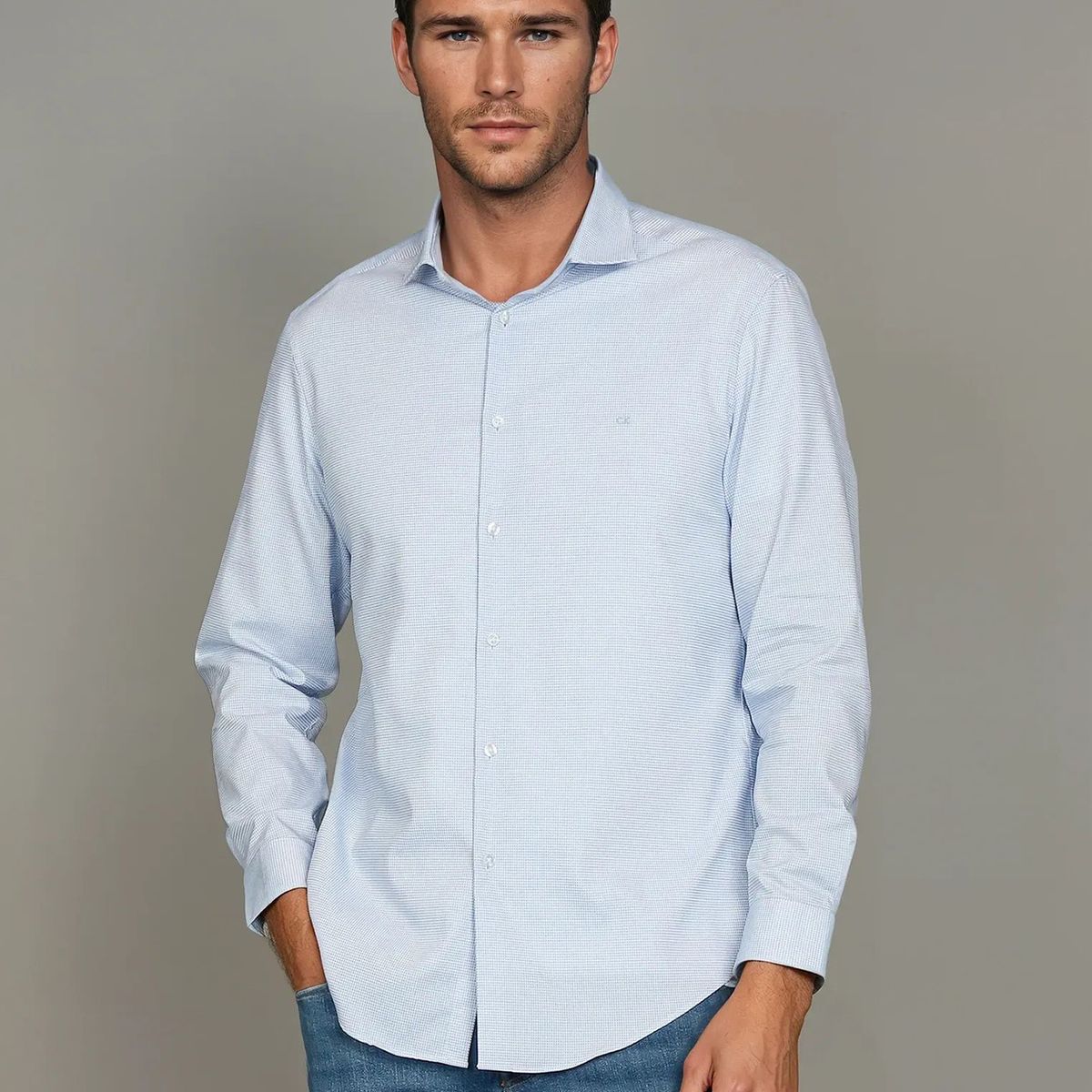 CALVIN KLEIN - Camisa Slim Fresh Comf Celeste Calvin Klein