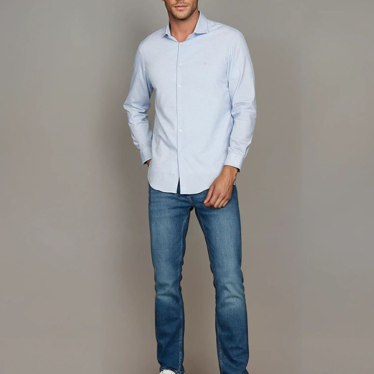 CALVIN KLEIN - Camisa Slim Fresh Comf Celeste Calvin Klein