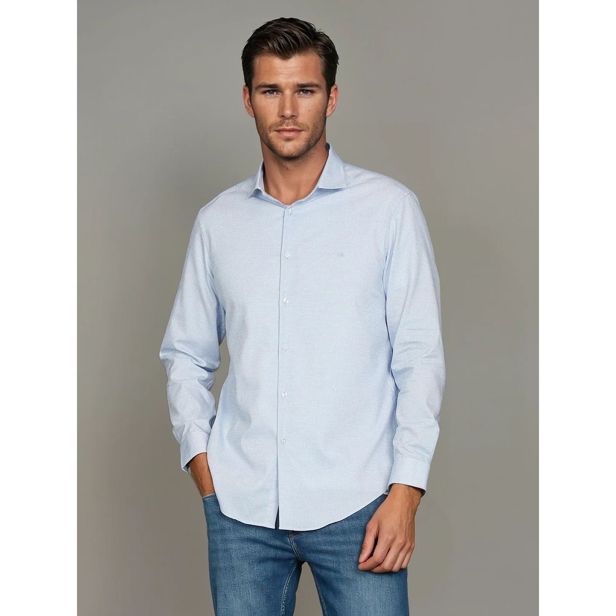 CALVIN KLEIN - Camisa Slim Fresh Comf Celeste Calvin Klein