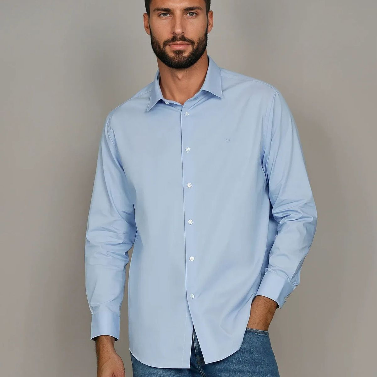 CALVIN KLEIN - Camisa Slim Stretch Azul Calvin Klein