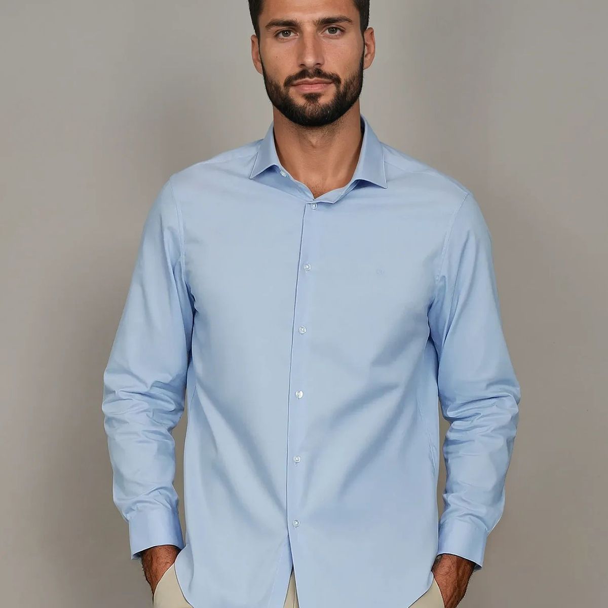 CALVIN KLEIN - Camisa Slim Stretch Azul Calvin Klein