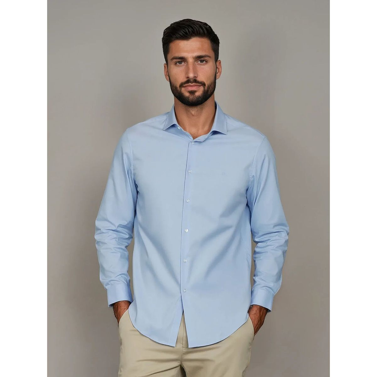 CALVIN KLEIN - Camisa Slim Stretch Azul Calvin Klein