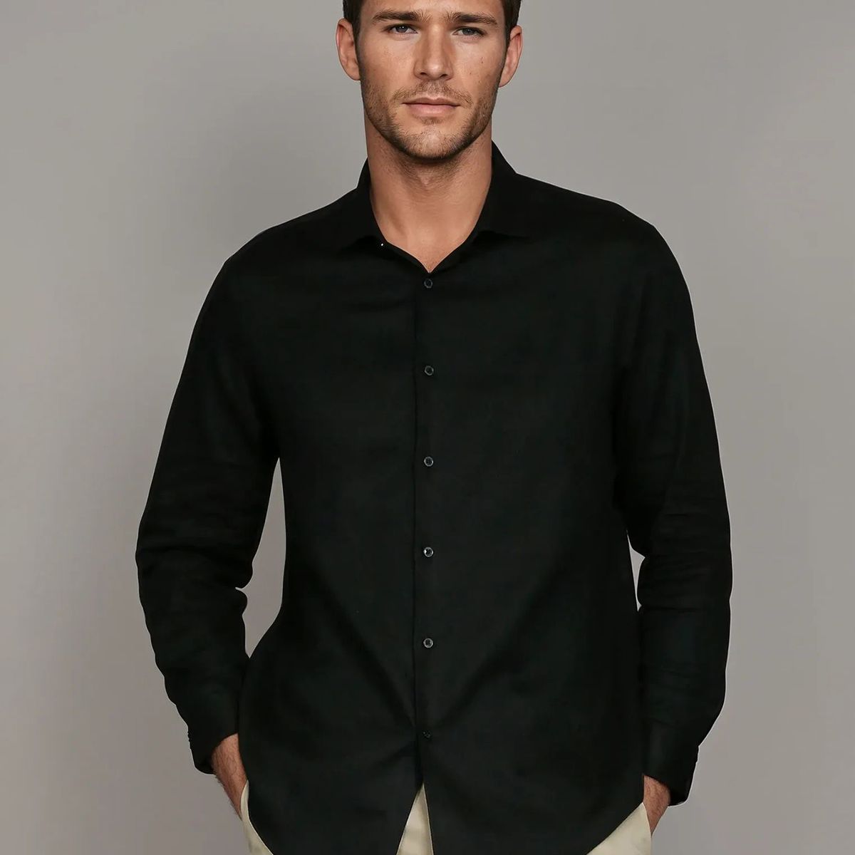 CALVIN KLEIN - Camisa Slim Cotton Untucked Negro Calvin Klein