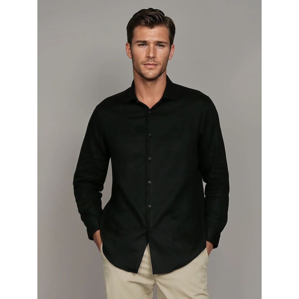 CALVIN KLEIN - Camisa Slim Cotton Untucked Negro Calvin Klein