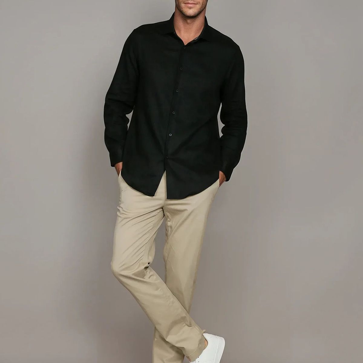 CALVIN KLEIN - Camisa Slim Cotton Untucked Negro Calvin Klein