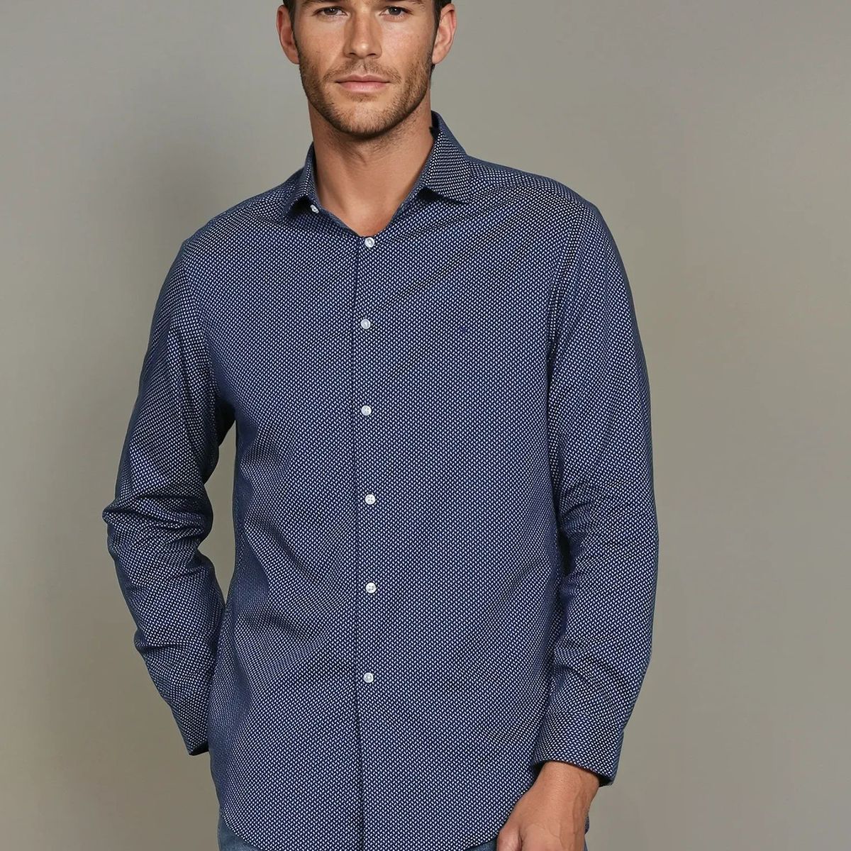 CALVIN KLEIN - Camisa Slim Printed Azul Calvin Klein