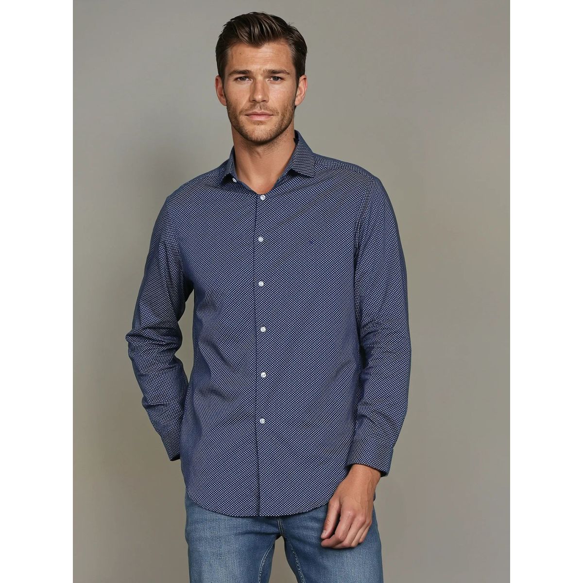 CALVIN KLEIN - Camisa Slim Printed Azul Calvin Klein