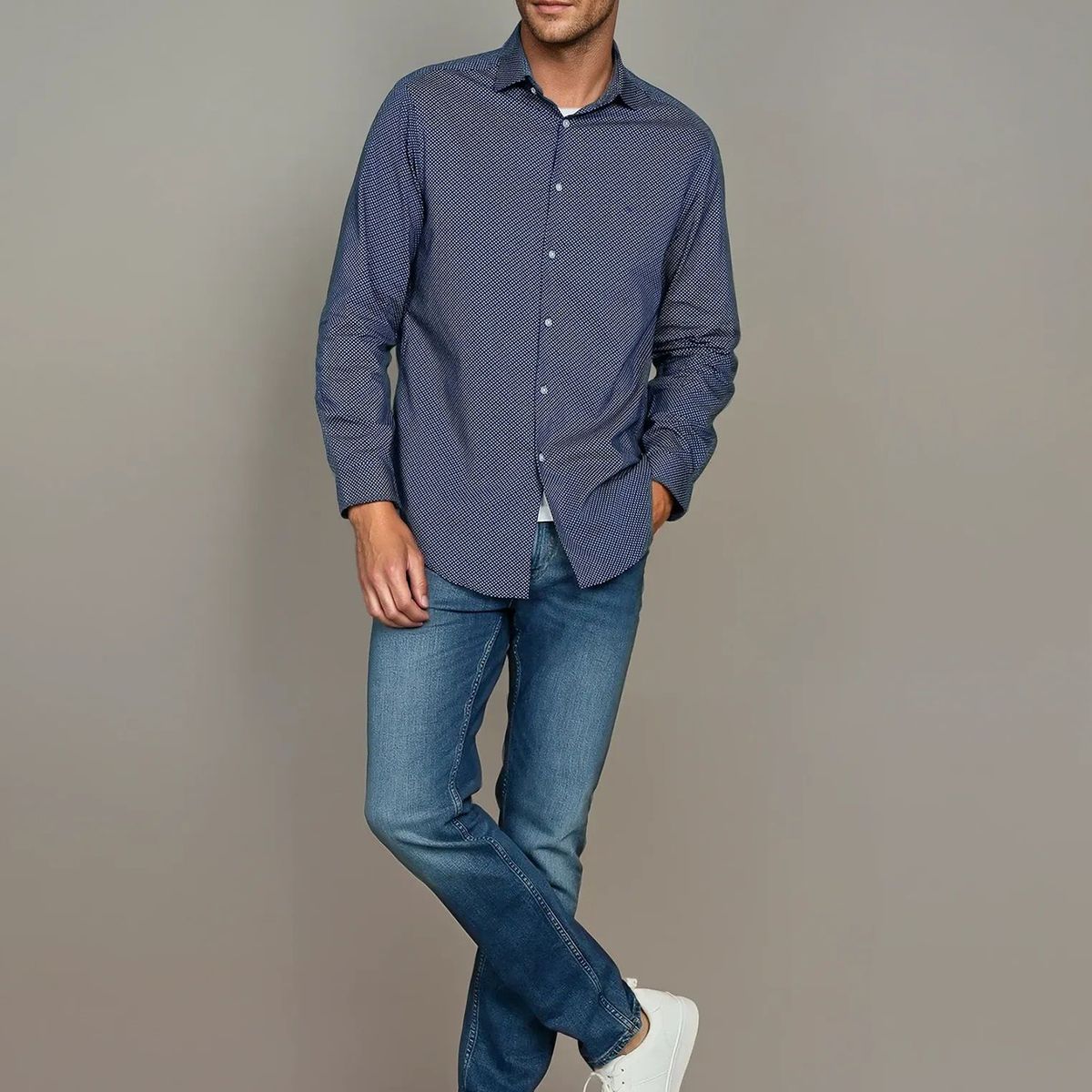 CALVIN KLEIN - Camisa Slim Printed Azul Calvin Klein