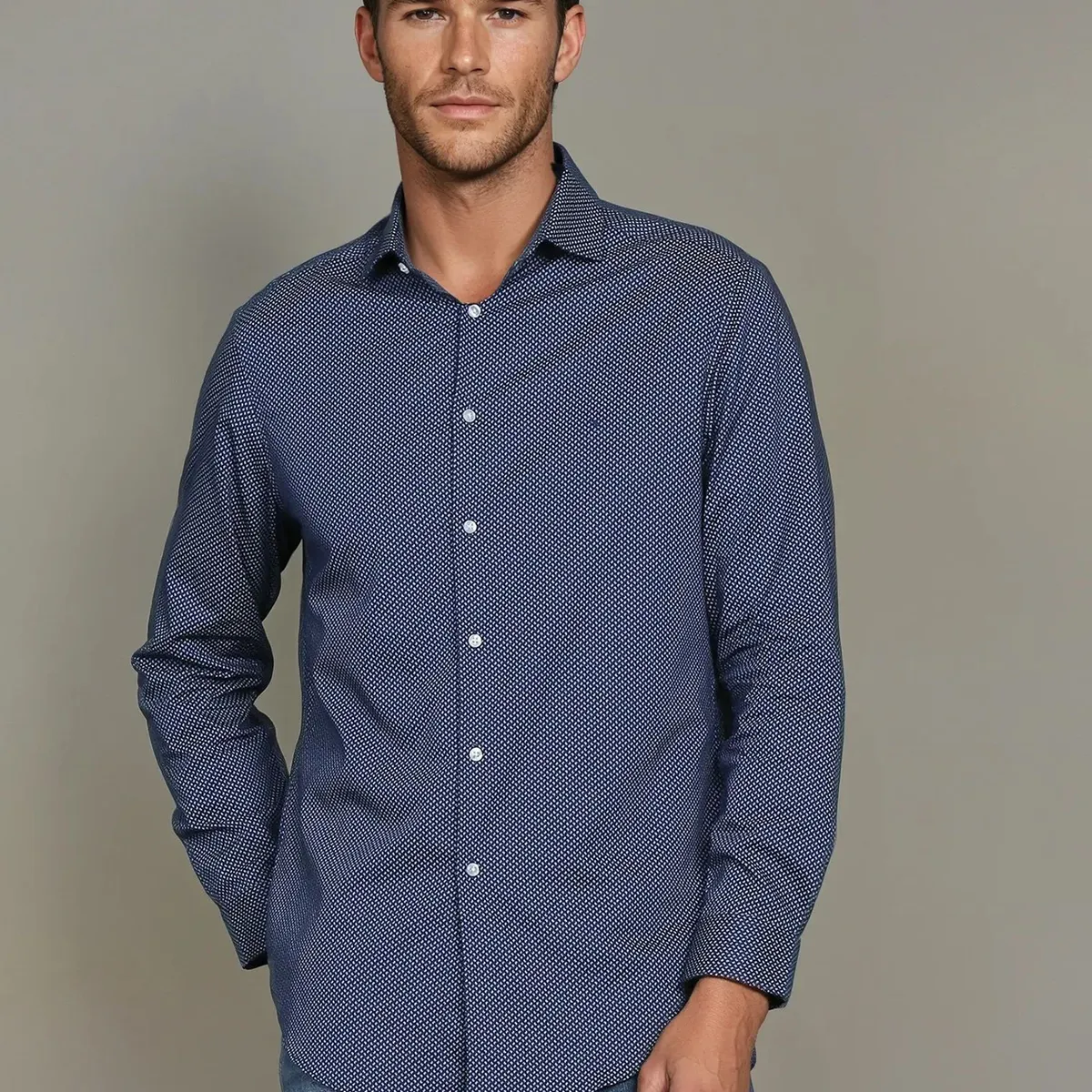 CALVIN KLEIN - Camisa Slim Printed Azul Calvin Klein