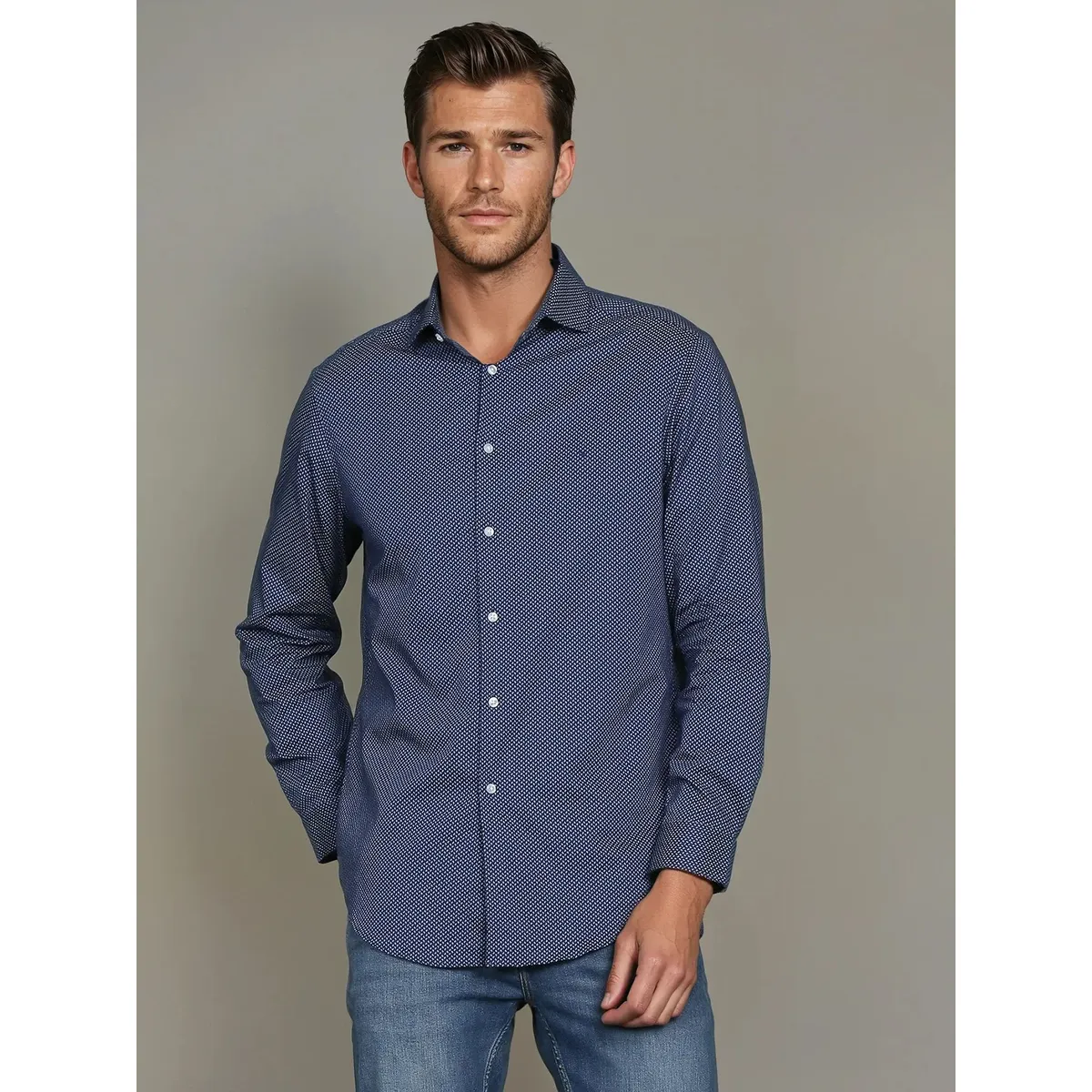 CALVIN KLEIN - Camisa Slim Printed Azul Calvin Klein