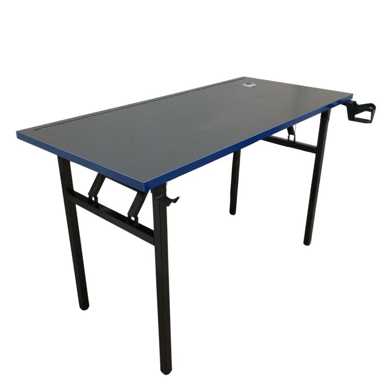 SM - Mesa Plegable 130cm Trabajo Pesado Pata Fierro Uso Industrial Azul