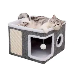 MUNDO ONLINE - Cama Mascota Soft Confort Con Rascador y Techo 43cm