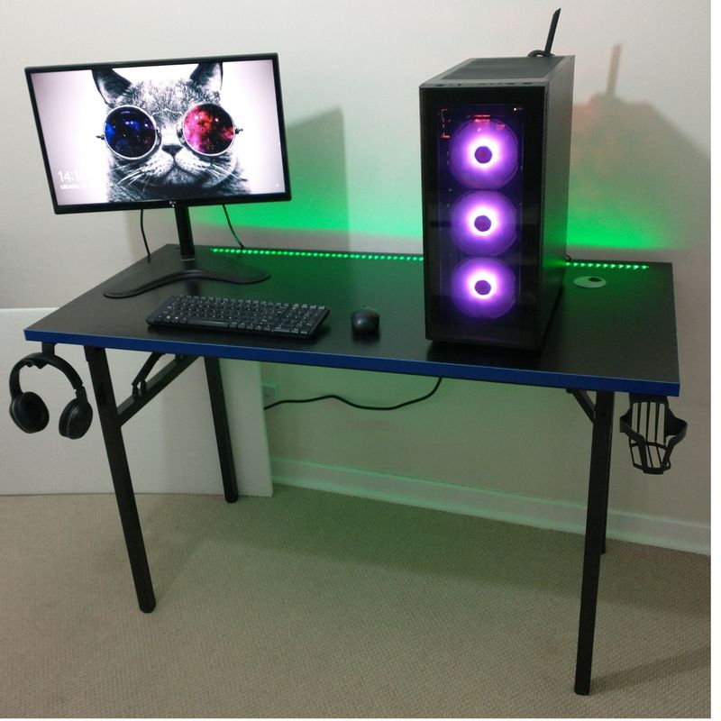 GENERICO - Escritorio Gamer Plegable Azul 130cm Luz Led