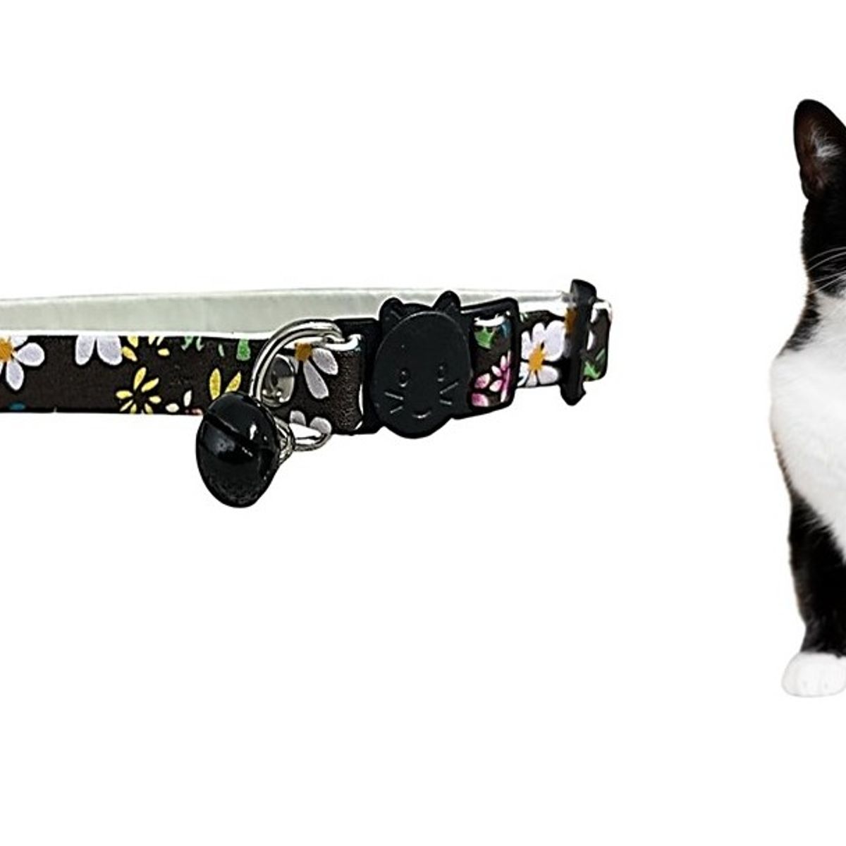 GENERICO - Collar Para Gato Gatita Anti Ahorque Diseño De Flores Negro