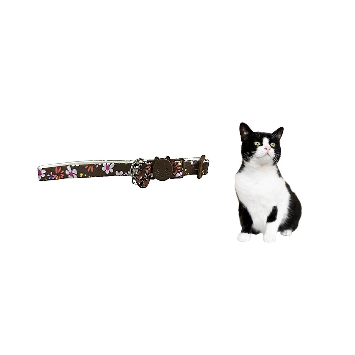 GENERICO - Collar Para Gato Gatita Anti Ahorque Diseño De Flores Marrón